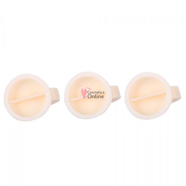 Inele pentru Adezivul de Gene sau Microblading 2 compartimente, ISGR06 - Crem, 3 bucati din silicon